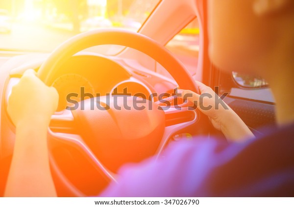 Driving car with shining\
light.