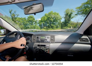 Driving a car viewed from inside