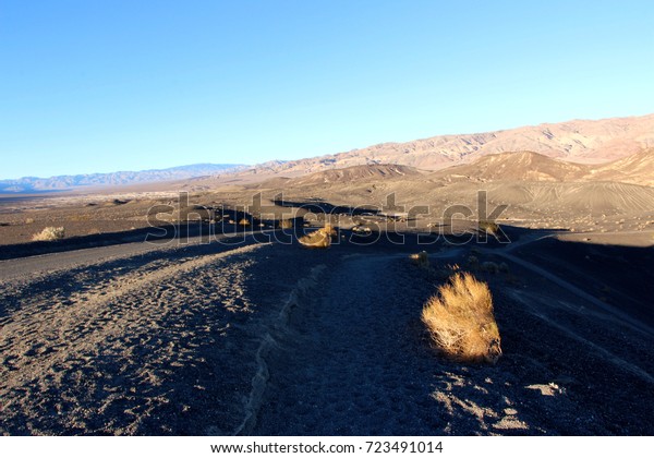 driving in the historical route 66 near Death Valley\
in Nevada in USA