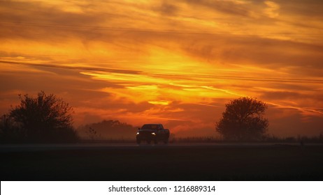 Driving Into The Sunset Pickup Truck