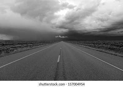 Driving Into A Thunderstorm With Threatening Skies