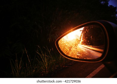 Driving Look Back On Mirror  On Travel Day