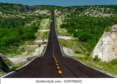 Driving In Mexico Baja California Desert Endless Road