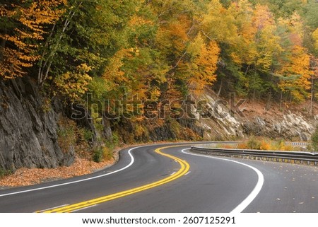 Driving The Mohawk Trail through fall foliage in The Berkshires, Massachusetts