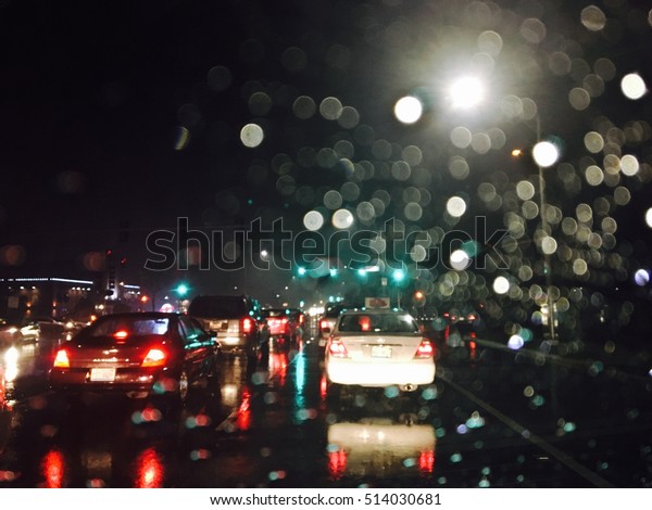 Driving in night\
rain