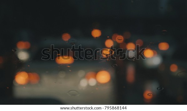 Driving night rain light  street blurry dark not\
clear รื car