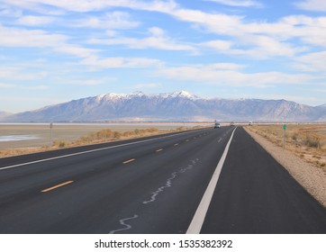 Driving On Antelope Island State Park, Syracuse, Utah