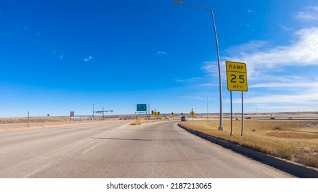 Driving on an interstate highway in suburban America.