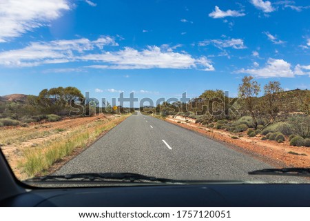 Driving on the road in Australia. Empty road, no cars. 