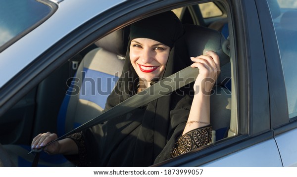 Driving
safety in Muslim countries. Concept
photography.
