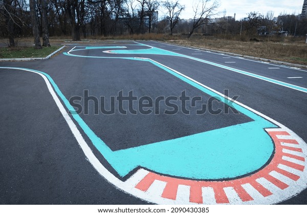 Driving\
school test track with marking lines for\
practice