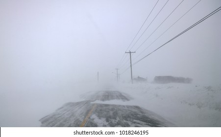 Driving In A Snow Storm Lost On A Lonely Road Trying Not To Be In Car Crash Accident