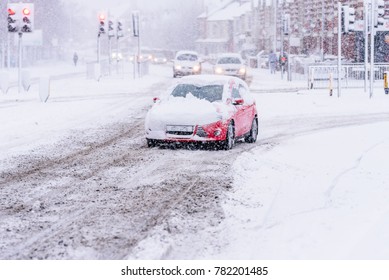 Driving In Snow Storm On British Road