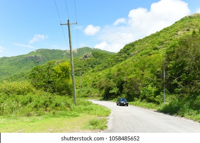 Driving Through Antiguan Rain Forest.  Fig Tree Drive, Antigua. 11 May 2017