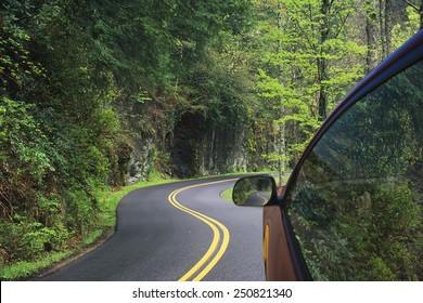 Driving Through The Winding Roads Of The Great Smoky Mountains National Park, Tennessee, USA