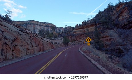 Driving Through Zion Canyon National Park In Utah