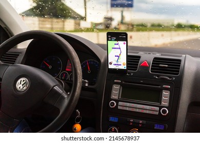 Driving Using Waze Maps Application 260nw 2145678937 