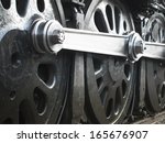 Driving wheels of the steam locomotive No. 844 of Union Pacific Railroad.