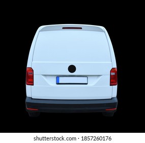 Driving White New Mini Van For Delivery Isolated On Dark Background Cargo Car