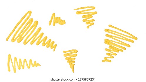 Drizzle Mustard Sauce  Isolated On White Background,top View. Yellow Sauce  .