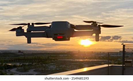 Dron Flying To The Sunset