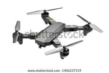 Dron helicopter with a camera. Quadcopter isolated on white background