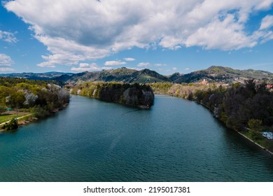 Dron Scenery From Maribor, Slovenia. Drava River, Beautiful Landscape