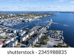 Drone aerial cityscape   Kuopio city  and the marina. Eastern finland Europe