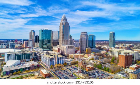 Drone Aerial of Downtown Charlotte North Carolina NC