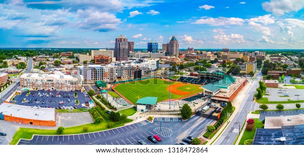 Drone Aerial Downtown Greensboro North Carolina Stock Photo 1318472864 