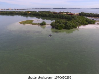 Drone Aerial Image Of A Small Dredge Spoil Island And Shallow Seagrass Beds In Western Tampa Bay, Florida