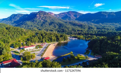 Drone Aerial Of Lake Lure In North Carolina NC.