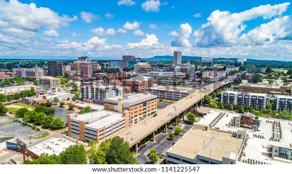 Drone Aerial Main Street Downtown Greenville Stock Photo 1141225547 ...