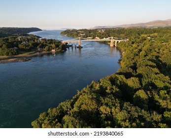 Drone Aerial Of The Menai Strait, Anglesey, Bangor, North Wales