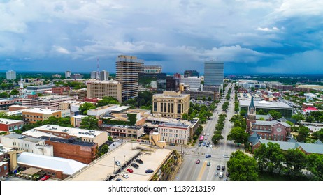 Drone Aerial Panorama Of Downtown Columbia South Carolina SC.