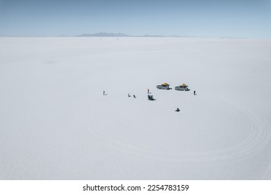 Drone Aerial Photo of Car and person Bolivia Salar de Uyuni Salt Flats - Shutterstock ID 2254783159