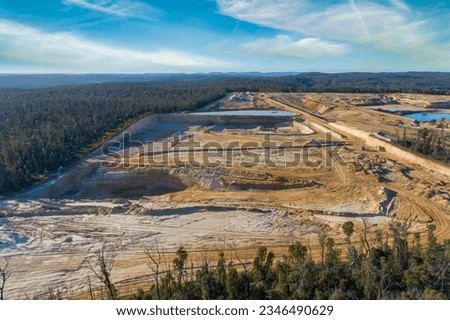 Drone aerial photograph of the open cut Clarence Sands quarry in the Newnes State Forest region of the Central Tablelands of New South Wales in Australia Stock photo © 
