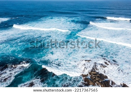 Drone aerial photograph of the rugged coastline at Stokes Point on King Island in Tasmania in Australia