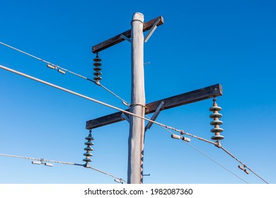 Drone Aerial Photograph Of A Telephone Pole And Wires In A Forest Affected By Bushfires