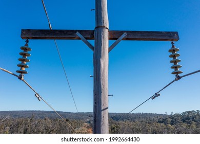 Drone Aerial Photograph Of A Telephone Pole And Wires In A Forest Affected By Bushfires