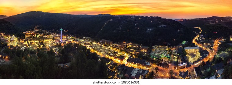 A Drone Aerial Shot Of Gatlinburg, TN