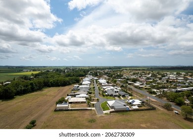 Drone Aerial Of Suburban Homes And Streets In A Country Town