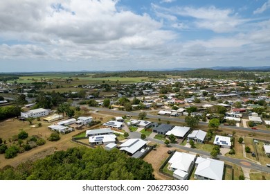 Drone Aerial Of Suburban Homes And Streets In A Country Town