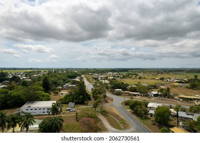 Drone Aerial Of Suburban Homes And Streets In A Country Town