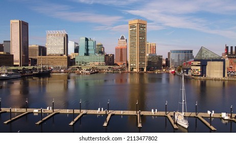 A Drone Aerial View Of Baltimore Harbor, Maryland, USA, December 23rd 2021.