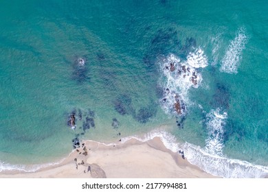 Drone Aerial View Of A Beach With A Small Water Stream