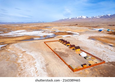 Drone Aerial View Beautiful Mountains Chuysky Tract Altai Siberia Russia Kosh-Agach Mongolia Nomad Yurt.