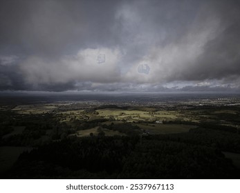 Drone aerial view of cloudy weather over the British countryside - Powered by Shutterstock