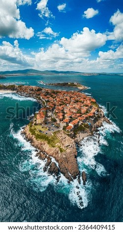 Drone aerial view of day
 on the Sozopol Old town