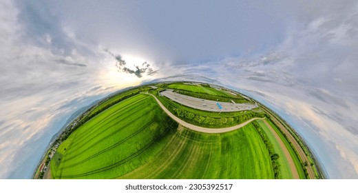 Drone aerial view extreme wide angle shot of southern Vienna Austria with Farm land - Shutterstock ID 2305392517